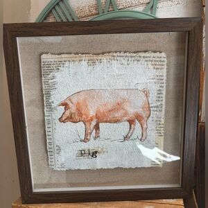 framed graphic art print titled 'Burlap Pig’ by artist Carol Robinson NEW!
